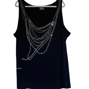 Avenue Black Tank Top with Silver Chain Accents